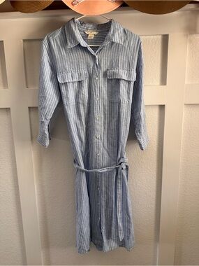 Light Blue Striped Button-Front Shirt Dress
